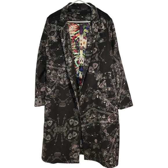 Custo Barcelona Long Statement Art-to-Wear Printed Embellished Overcoat, Size M - Picture 3 of 12